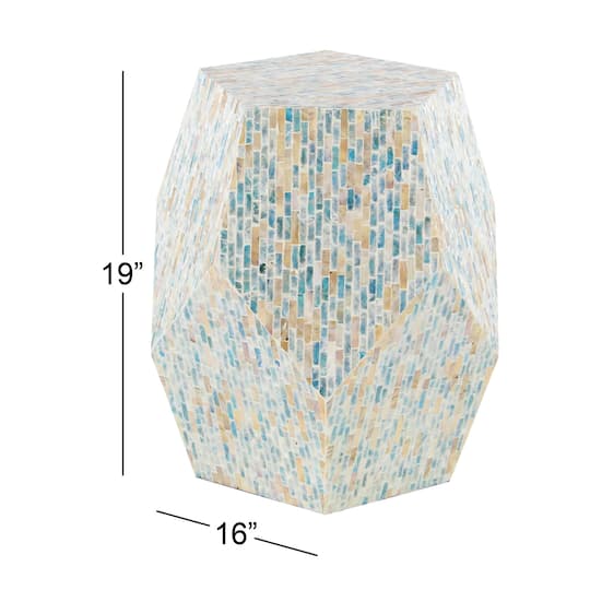 19'' Mussel Shell and Wood Contemporary Accent Table